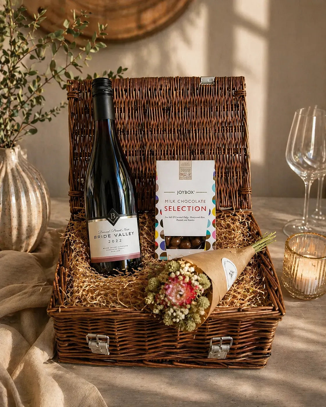Chocolate, Flowers & Wine 12" Hamper or Gift Box