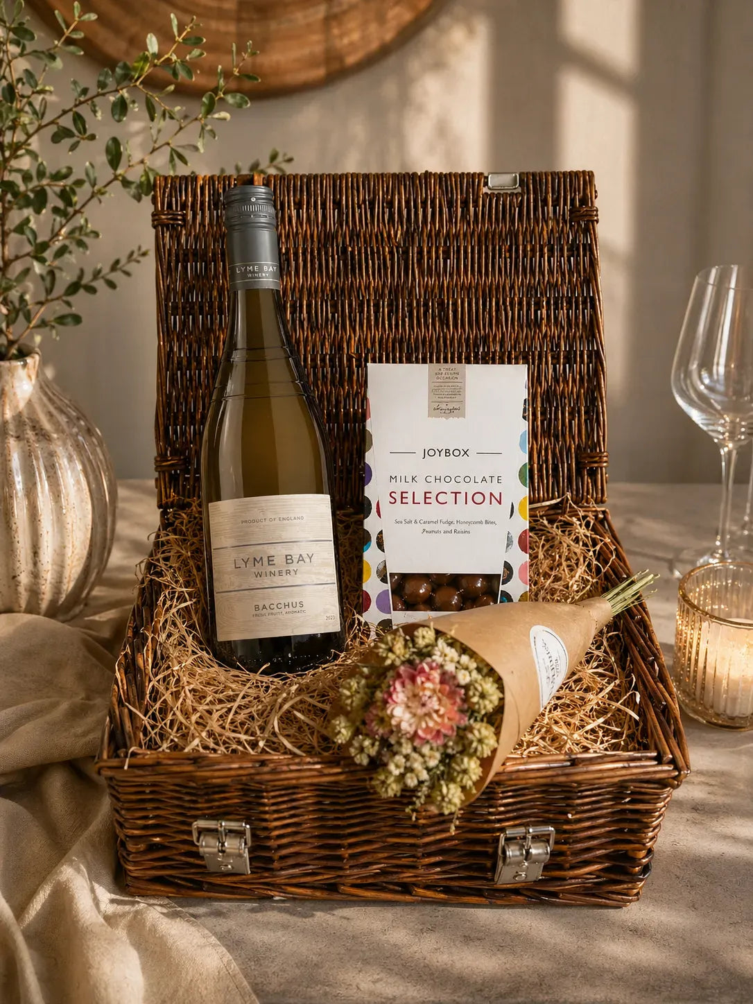 Chocolate, Flowers & Wine 12" Hamper or Gift Box