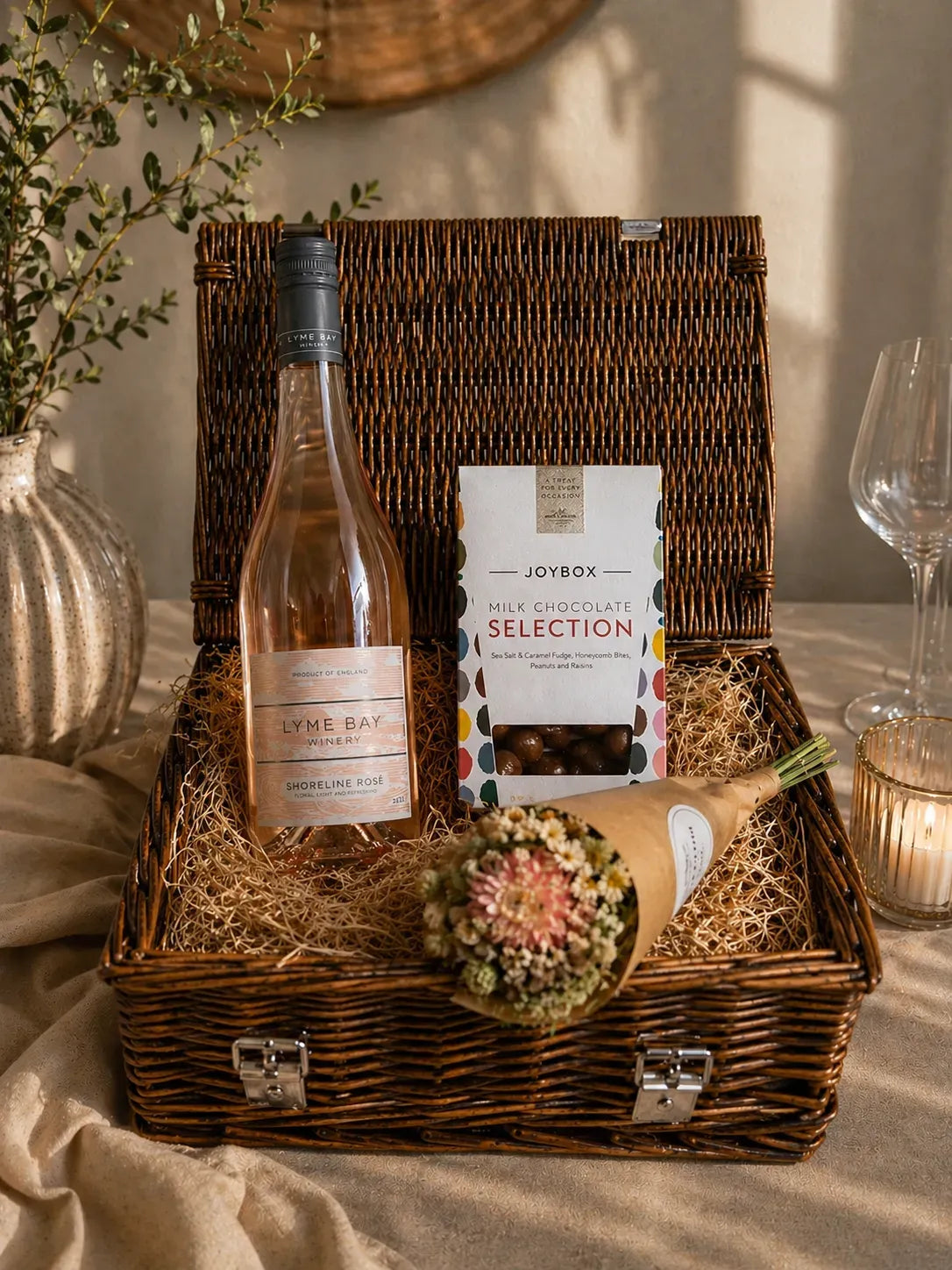 Chocolate, Flowers & Wine 12" Hamper or Gift Box
