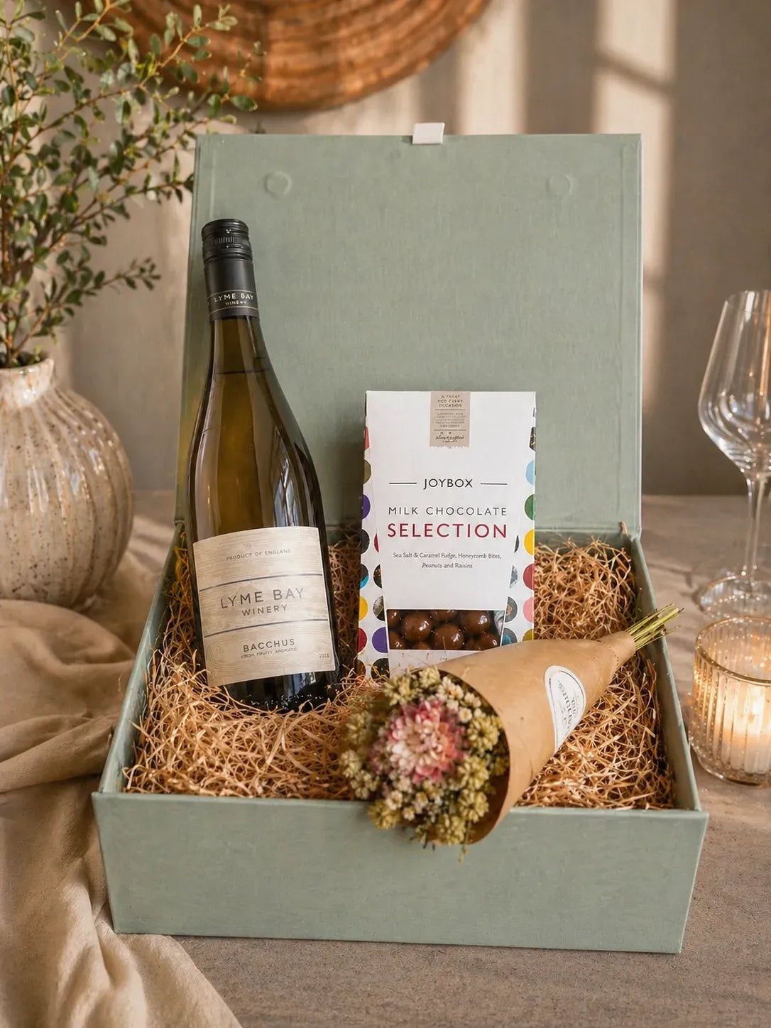 Chocolate, Flowers & Wine 12" Hamper or Gift Box